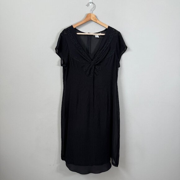 Isabella Bird 100% Silk Sheer Lace V-Neck Mini Dress Women 10 Black Vintage Chic - Picture 2 of 11